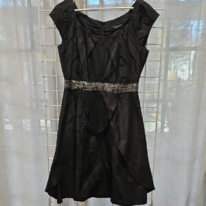 Carmen Marc Valvo Black Taffeta Cocktail Dress with Sequin Waist See Measureme